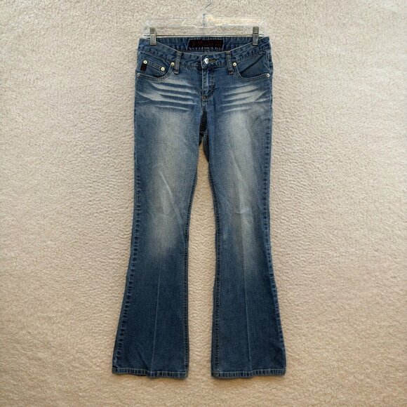 Y2K Vintage Mudd Jeans 6 27 Low Rise Bootcut Flare Burnout Two Tone Cyber Grunge - Picture 1 of 11